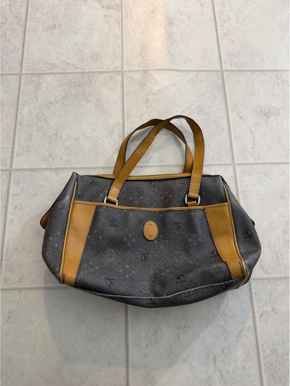 Mark Cross gray monogram duffel bag